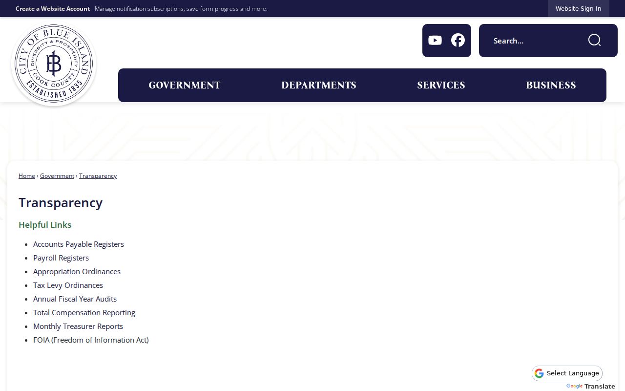 Blue Island residents directory transparency portal