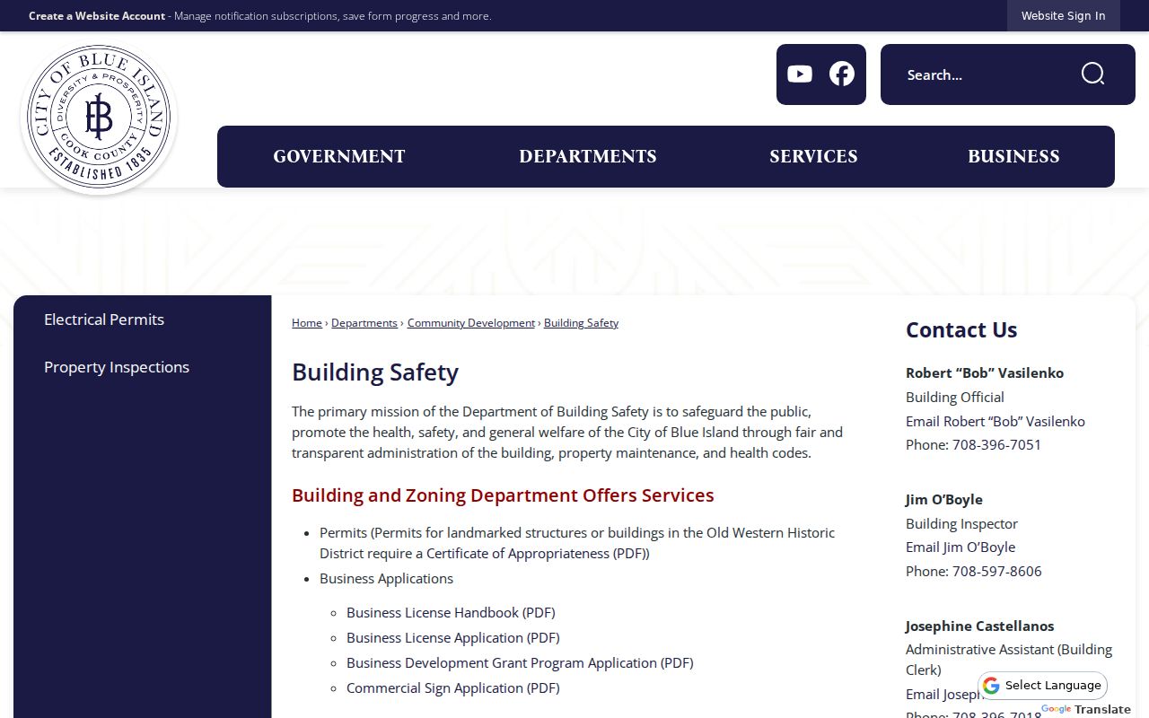 Blue Island street directory Building Safety records route